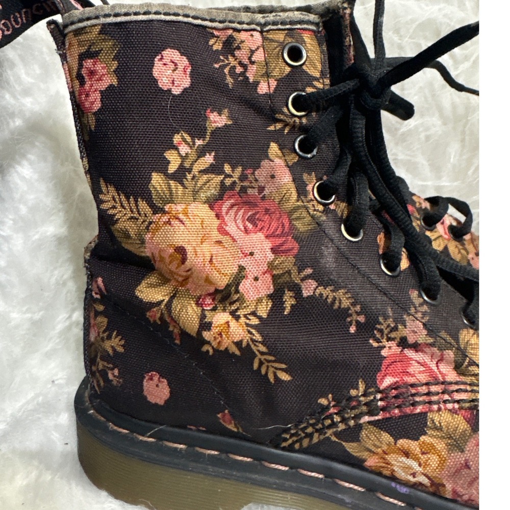 Dr. Martens 1460 Floral Canvas Lace Up Boots Burgundy Pink Women 8 Eye Combat - Picture 5 of 12